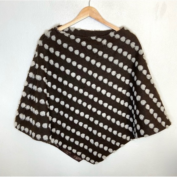 INC International Concepts Women's Medium Petite Poncho Brown White Faux Fur - Picture 1 of 12